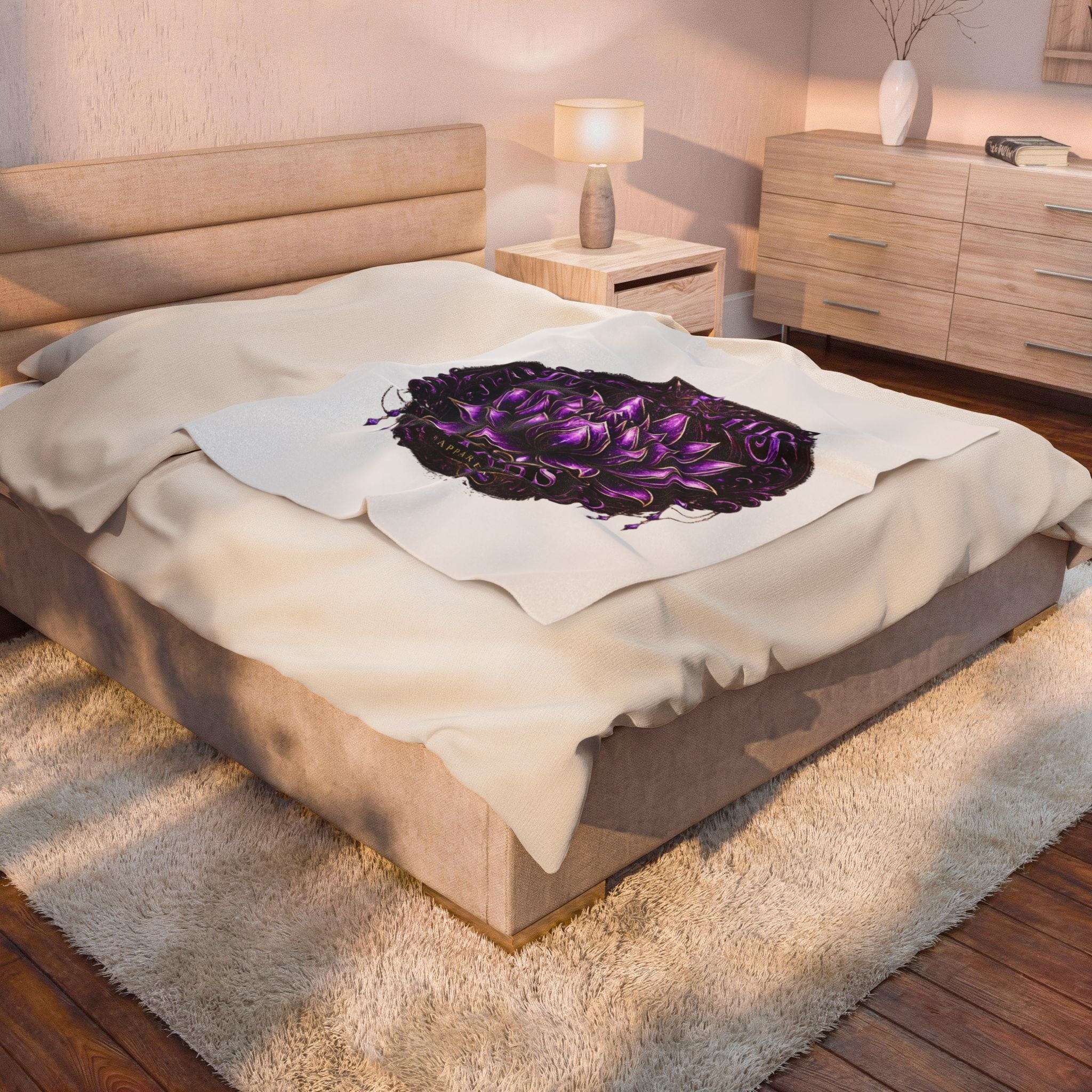 Purple Lotus Velveteen Plush Blanket – ANBS Floral Meditation Throw